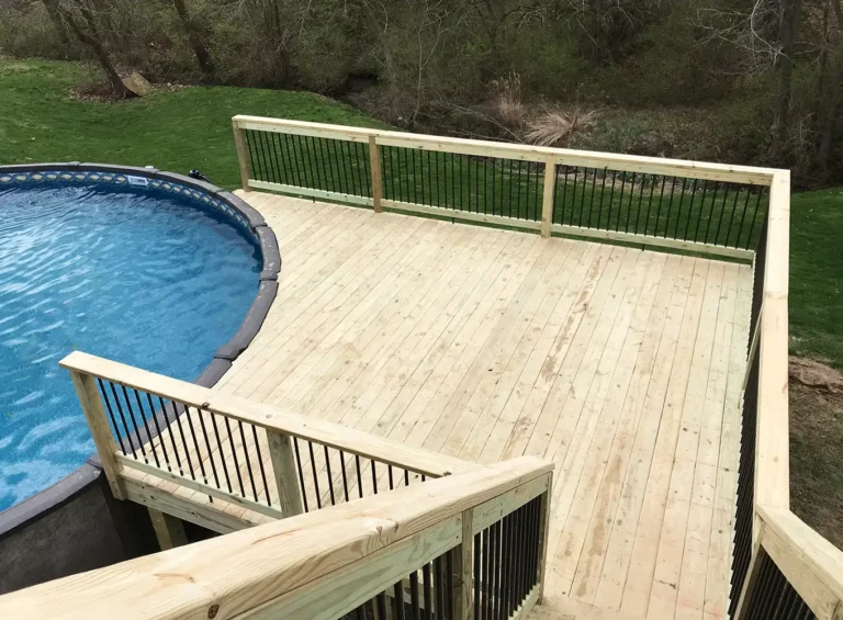 wooden pool deck built for an above ground pool edwardsville illinois