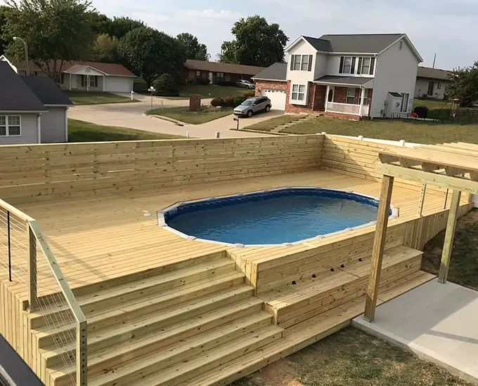 wooden pool deck built for an above ground pool edwardsville illinois