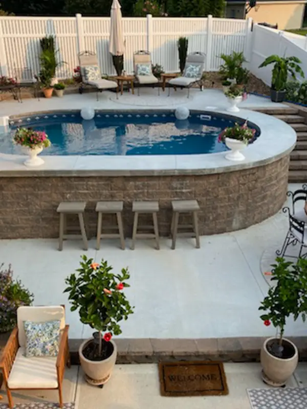 swimming pool installation with retaining wall edwardsville IL